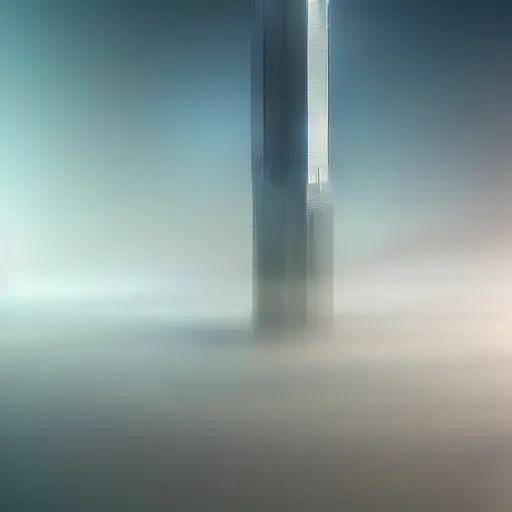 Prompt: singular!!! cyberpunk skyscraper rising from an opaque carpet of fog in an otherwise clear sunny day. lateral view showing the building from top to bottom. dynamic perspective, surrealism, concept art by dom qwek, trending on cg society, neofuturism, futuristic, volumetric lighting, aesthetic. digital matte painting