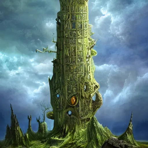 Image similar to the wicked, weird, strange, odd tower, fantasy surrealist landscape