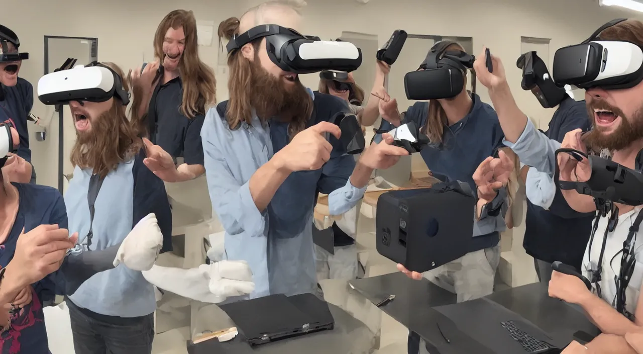 Image similar to Jesus Christ teaching his disciples how to install Windows 11 using VR. Photo realistic.