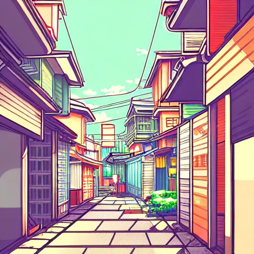 Image similar to anime tokyo residential quiet street scenery only wallpaper aesthetic, vintage retro colors, beautiful