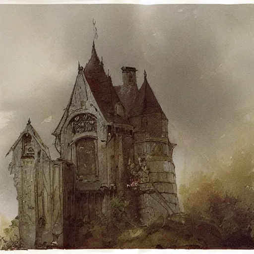 Image similar to Jean-Baptiste Monge !!!!!!!!!!!!!!!!!!!!!!!!!!!!!!!!!!!!!!!! painting (((((((Gothic revival castle gatehouse))))))) muted colors. by Jean-Baptiste Monge !!!!!!!!!!!!!!!!!!!!!!!!!!!!!!!!!!!!!!!! ((((((((((((((((((gauche sketch))))))))))))))))))