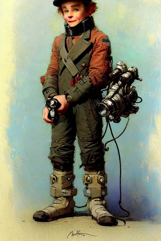 Image similar to ( ( ( ( ( 2 0 5 0 s retro future 1 0 year old boy super scientest in space pirate mechanics costume full portrait. muted colors. ) ) ) ) ) by jean baptiste monge, tom lovell!!!!!!!!!!!!!!!!!!!!!!!!!!!!!!
