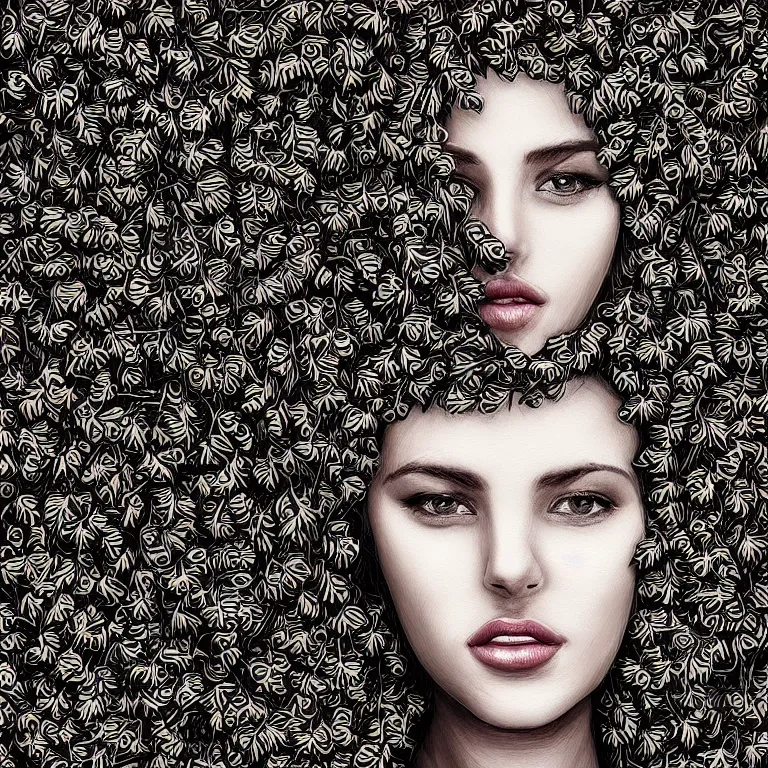 Image similar to “portrait of a beautiful woman made out of vines, digital art, 4k”