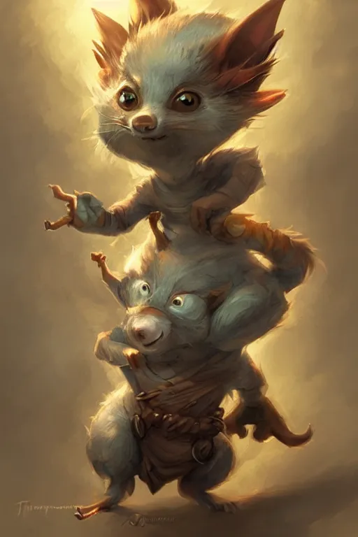 Image similar to cute little anthropomorphic oppossum wizard, tiny, small, baby animal, short, cute and adorable, pretty, beautiful, DnD character art portrait, matte fantasy painting, DeviantArt Artstation, by Jason Felix by Steve Argyle by Tyler Jacobson by Peter Mohrbacher, cinematic lighting