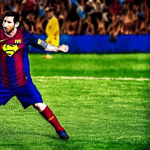 Image similar to a still of Messi as Superman