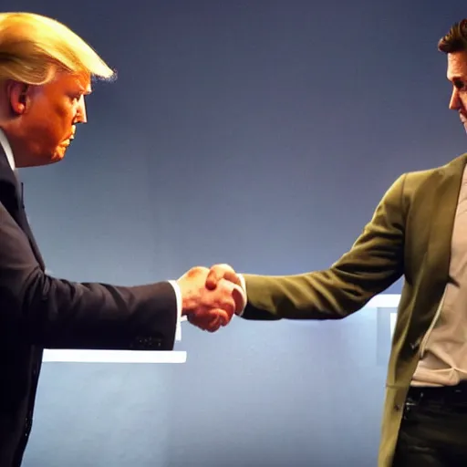 Image similar to nathan drake from uncharted shaking hands with donald trump