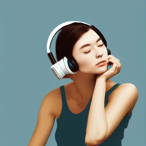 Image similar to an illustration of a beautiful woman listening to music with headphones by Dao Trong Le, highly detailed, digital art, trending on artstation