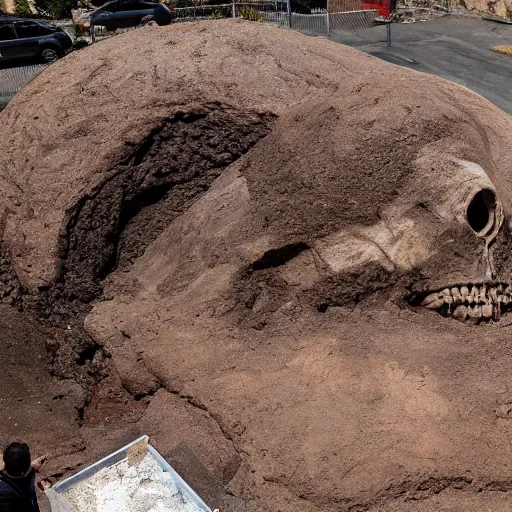 Prompt: elon musk giant fossil head found in excavation