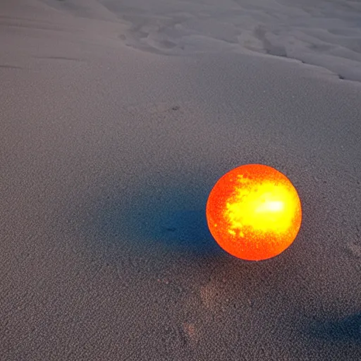 Image similar to A sphere made of sand levitating over glowing lava