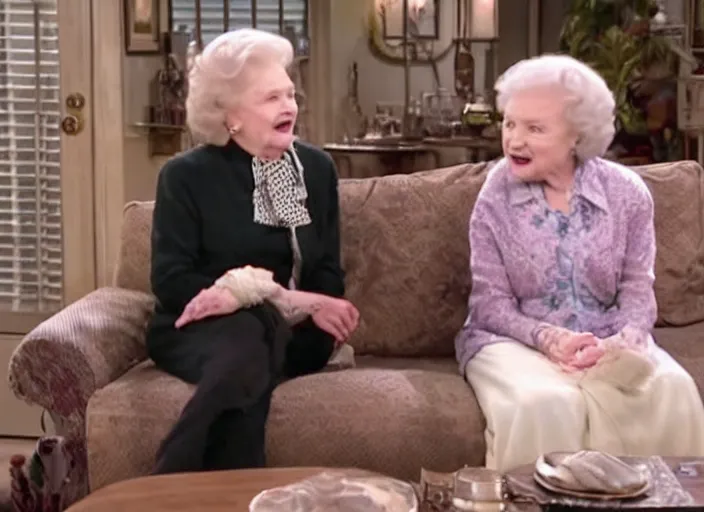 Image similar to a screenshot of jon snow speaking to betty white in an episode of the golden girls