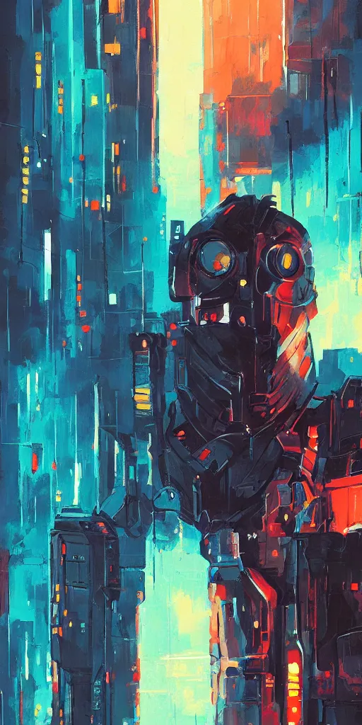 Image similar to a brilliant loose brushwork gouache painting of a cyberpunk knight by alena aenami in the style of baroque art, dynamic lighting