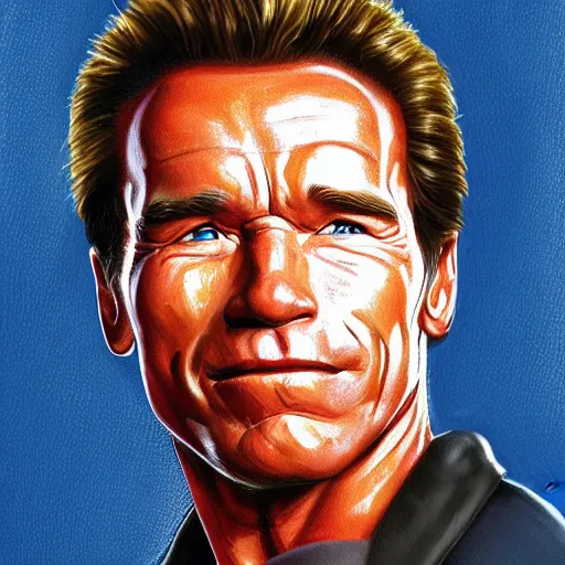 Prompt: Portrait of Schwarzenegger in the style of Thomas Kinkade