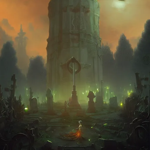 Image similar to Ghostly Apparitions Glowing in the night, Cemetery, Autumn, 8k resolution matte fantasy painting, cinematic lighting, DeviantArt, Artstation, Jason Felix Steve Argyle Tyler Jacobson Peter Mohrbacher