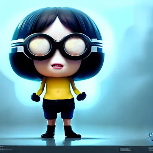 Image similar to minion funko pop, by tom bagshaw and ilya kuvshinov, rtx rendering, octane render 1 2 8 k, maya, extreme high intricate details by wlop, digital anime art by ross tran, medium shot, composition by sana takeda, dramatic lighting by greg rutkowski