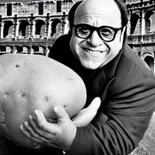 Image similar to danny devito as a potato in the colosseum, danny devipotato, danny devitotato, photo