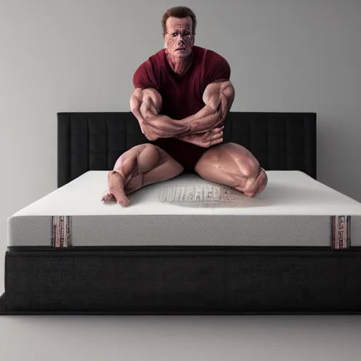 Image similar to hyperrealistic dslr film still of arnold schwarzenegger disguised as mattress, stunning 8 k octane comprehensive 3 d render, inspired by istvan sandorfi & greg rutkowski & unreal engine, perfect symmetry, dim volumetric cinematic lighting, extremely hyper - detailed, incredibly real lifelike attributes & texture, intricate, masterpiece, artstation, 8 k 8 5 mm f 1. 4