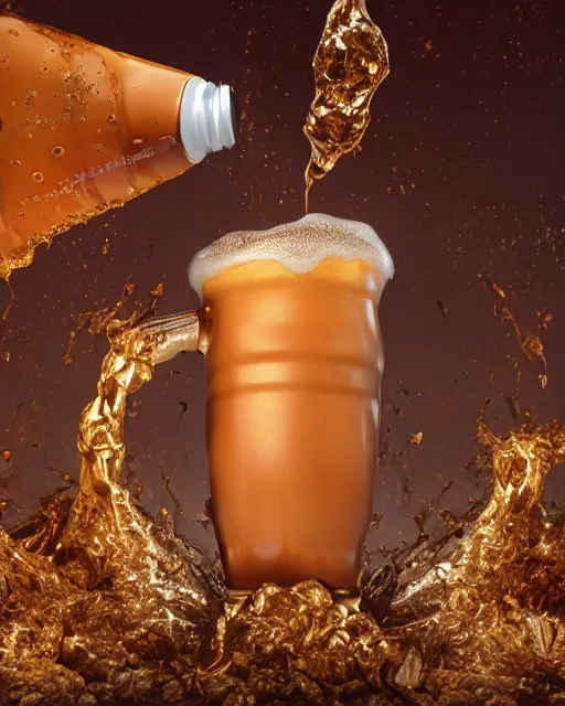 Prompt: a goddess made of foam and delicious golden-brown soda bursting out of a frosty mug of root beer, dynamic, angled view, laughing, cute, chubby, zaftig, shiny, droplets in air, hyper realistic, 4k, artistic, ultra detailed, octane render, photorealistic, ultra realistic, 8k, character design by don bluth, appetizing, splashing