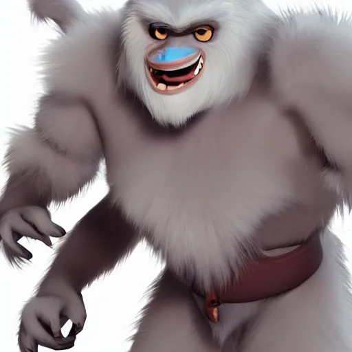 Prompt: concept art for the yeti, a white snow primate, in style of disney animation, expressive face, detailed face, detailed eyes, full body, feminine face, tracer overwatch, disney, pixar