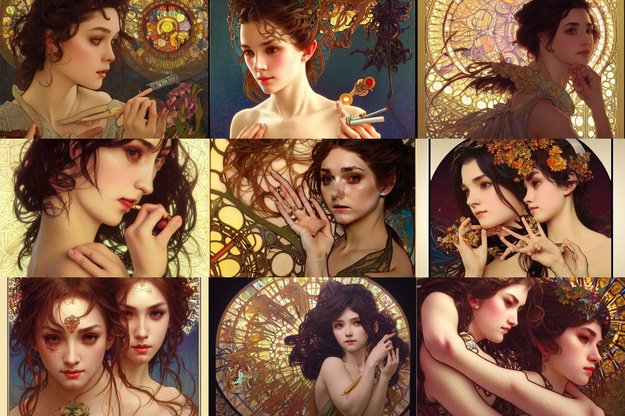 Prompt: museum curator, night, 4 k, ultra realistic, beautiful eyes, epic lighting, machines, high detail, masterpiece, trending on artstation by artgerm and akihito tsukushi and alphonse mucha, crayons