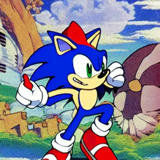 Image similar to sonic the hedgehog, style of studio ghibli