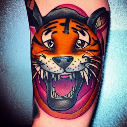 Image similar to “Tattoo of Kellogg’s Tony the Tiger wearing a pirate’s hat and eye patch”