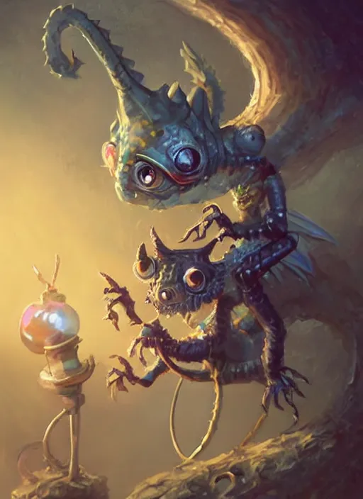 Image similar to cute little anthropomorphic pelicspider foreteller wearing dragonhell (goggles), tiny, small, miniature animal, baby animal, short, pale blue armor, cute and adorable, pretty, beautiful, DnD character art portrait, matte fantasy painting, DeviantArt Artstation, by Jason Felix by Steve Argyle by Tyler Jacobson by Peter Mohrbacher, cinematic lighting