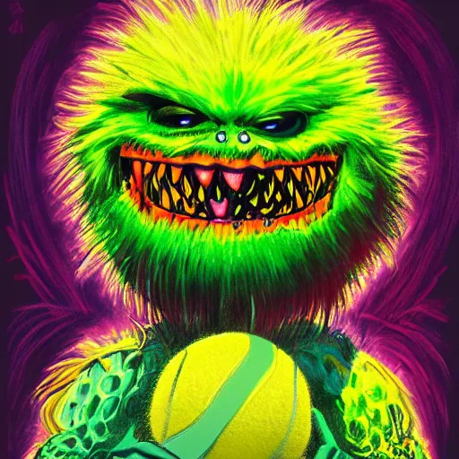 Image similar to a tennis ball monsters, colorful, digital art, fantasy, magic, chalk, trending on artstation, ultra detailed, professional illustration by basil gogos