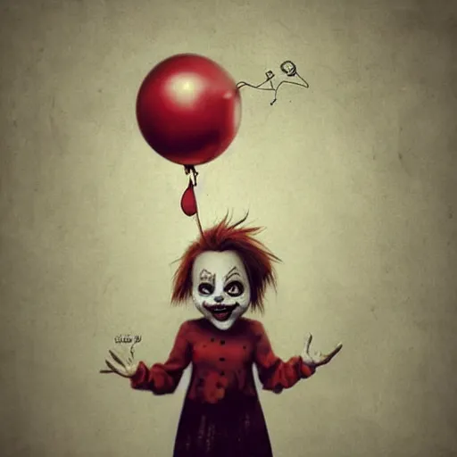 Image similar to surrealism grunge cartoon portrait sketch of a cold hand with a wide smile and a red balloon by - michal karcz, loony toons style, pennywise style, chucky style, horror theme, detailed, elegant, intricate