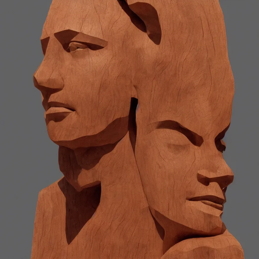Image similar to public sculpture minimalist portrait of a powerful stern woman, beautiful symmetrical face realistic proportions, carved out of a red oak wood on a pedestal by stephan balkenhol and martin puryear, hyperrealistic dramatic lighting trending on artstation 8 k