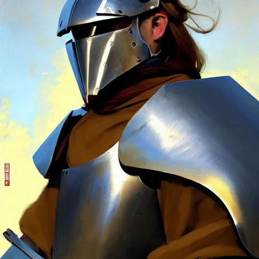 Image similar to Greg Manchess portrait painting of medieval warrior in plate armor as Overwatch character, wacky, medium shot, asymmetrical, profile picture, Organic Painting, sunny day, Matte Painting, bold shapes, hard edges, street art, trending on artstation, by Huang Guangjian and Gil Elvgren and Sachin Teng