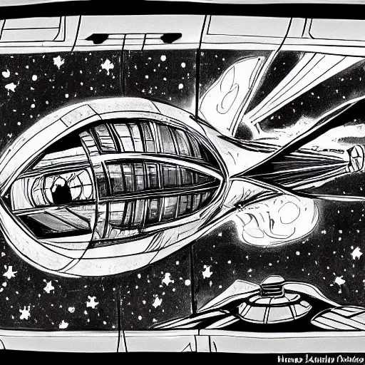 Prompt: Thor in a spaceship, ancient Japan drawing
