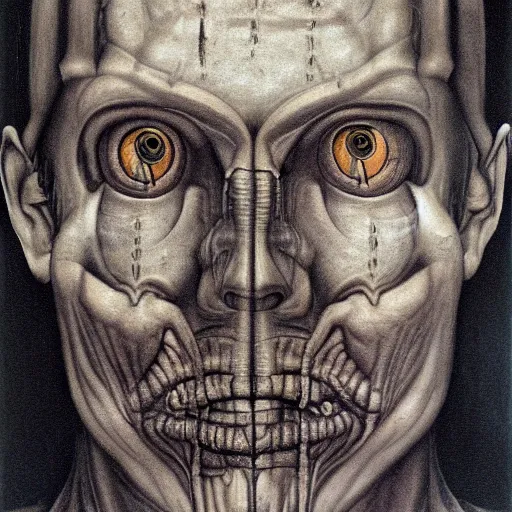 Image similar to portrait of a man’s face by giger