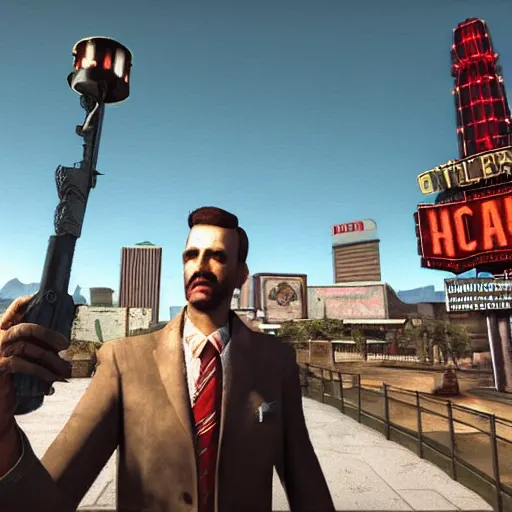 Image similar to Mr Robert House from Fallout New Vegas, taking a selfie on the Las Vegas Strip, real, intricate, 8k,