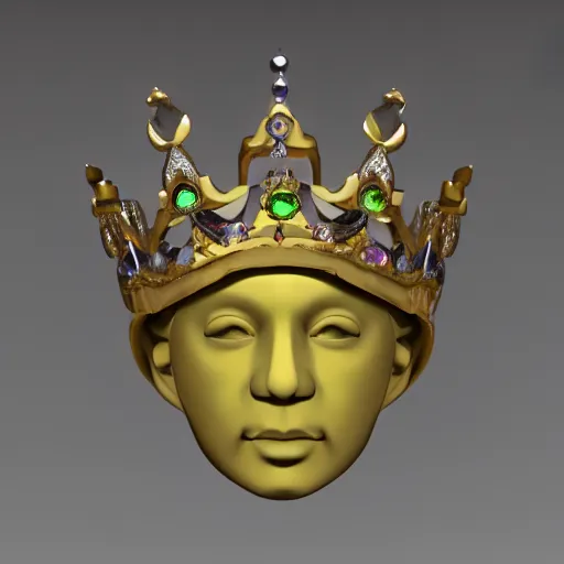 Prompt: precious gemstone that shaped like a face wearing a crown, 3 d render