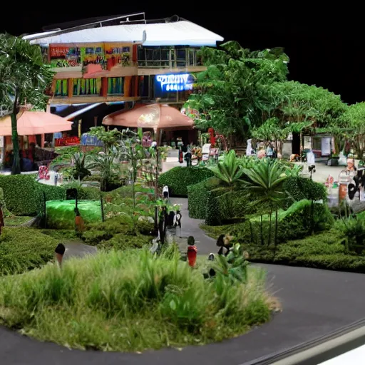 Image similar to A diorama of a shopping center in the middle of the Jungle