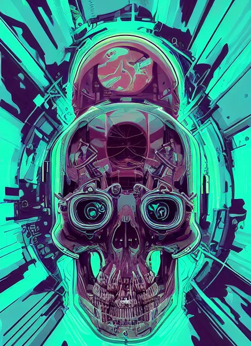 Prompt: a stylish cyborg skull from the future, digital art by Dan Mumford and Peter Mohrbacher, highly detailed, in the style of outrun