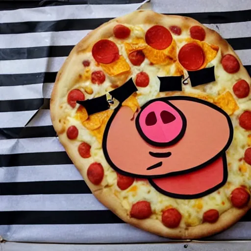 Prompt: a pig made out of pizza