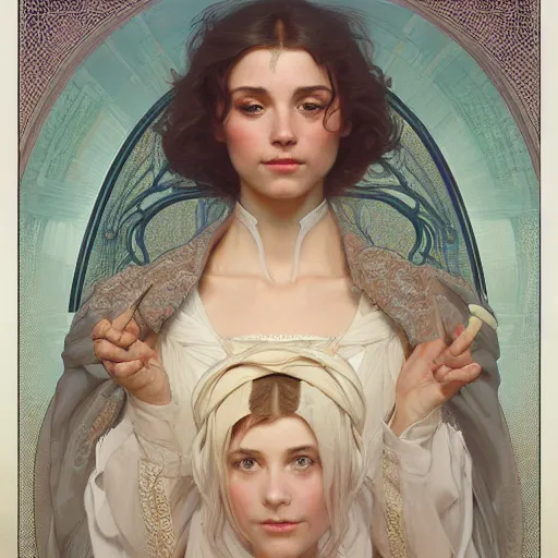 Image similar to portman and granger, intricate, elegant, highly detailed, digital painting, artstation, concept art, smooth, sharp focus, illustration, art by artgerm and greg rutkowski and alphonse mucha and william - adolphe bouguereau