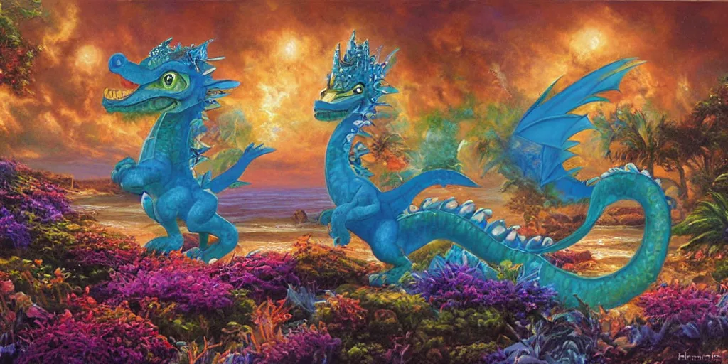 Prompt: beautiful painting of Puff the Magic Dragon lived by the Sea painted by Ralph Horsley, vivid fantasy