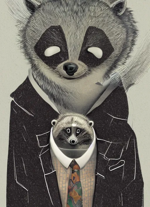 Image similar to a surreal illustration portrait of an anthropomorphic raccoon accountant, by victo ngai, by stephen gammell, by george ault, in the style of animal crossing, artstation