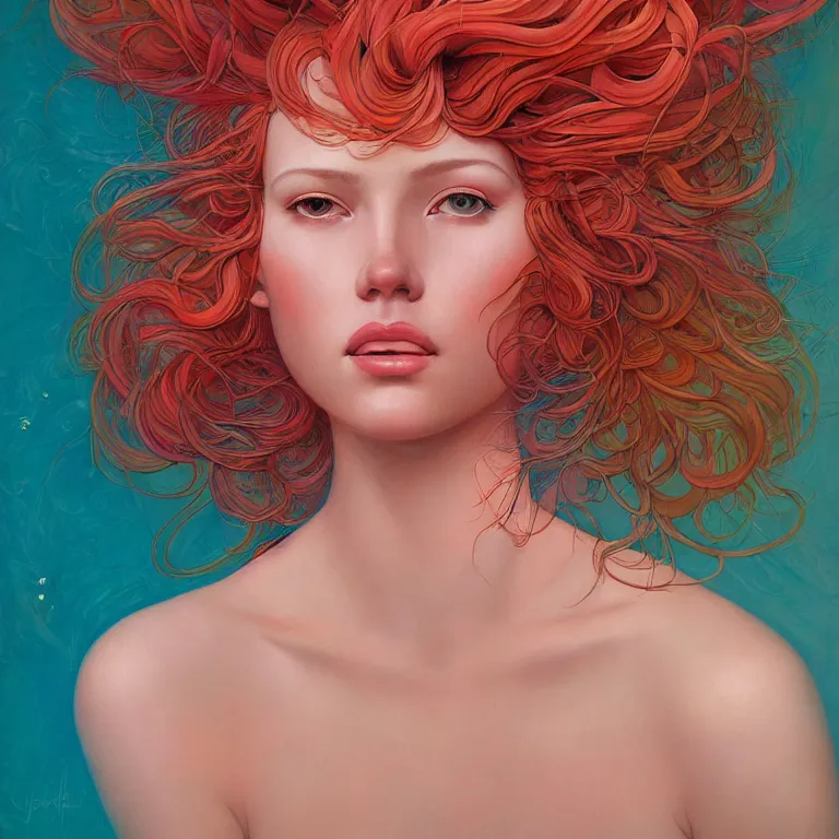 Image similar to woman with coral reef hair portrait soft light painted by james jean and moebius and erik jones, inspired by mary jane ansell, smooth face feature, intricate oil painting, high detail illustration, sharp high detail