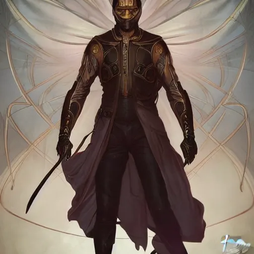 Prompt: character concept, wide angle, full body, symmetrical head - on centralized, young man with dark ninja clothes. detailed, high quality, dynamic lightning, fantasy, scenematic. artwork by artgerm, wlop, alex ross, greg rutknowski, alphonse mucha