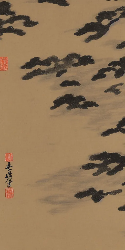 Image similar to traditional japanese painting of space, 8 k resolution, highly detailed, parchment