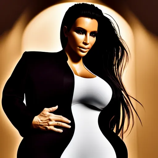 Prompt: johnny cash hugging kim kardashian, centered full body shot, full pov, kim wearing a skintight nurse outfit, real photo, photoshooting, studio light, hospital background, intricate, epic lighting, cinematic composition, hyper realistic, 8k resolution, unreal engine 5