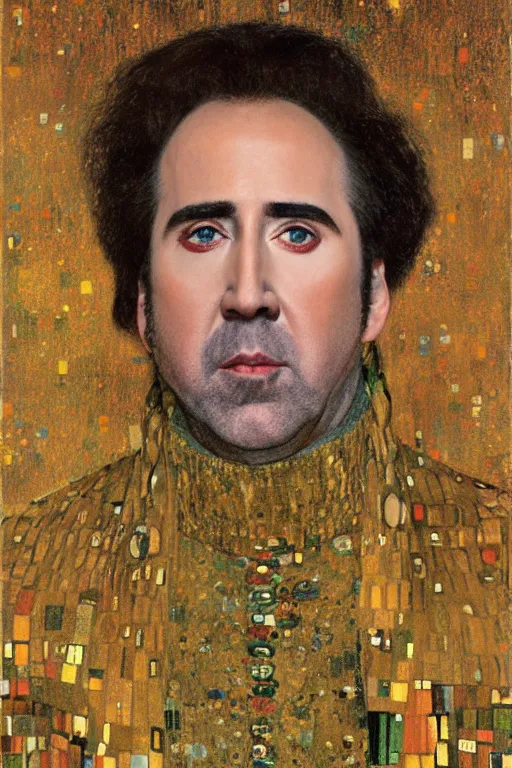 Image similar to Portrait of Nicolas Cage painted by gustav klimt