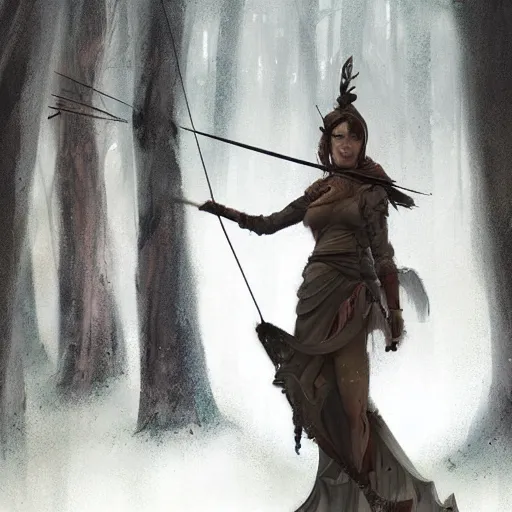 Prompt: fantasy art of a female forest archer in the style of greg rutkowski