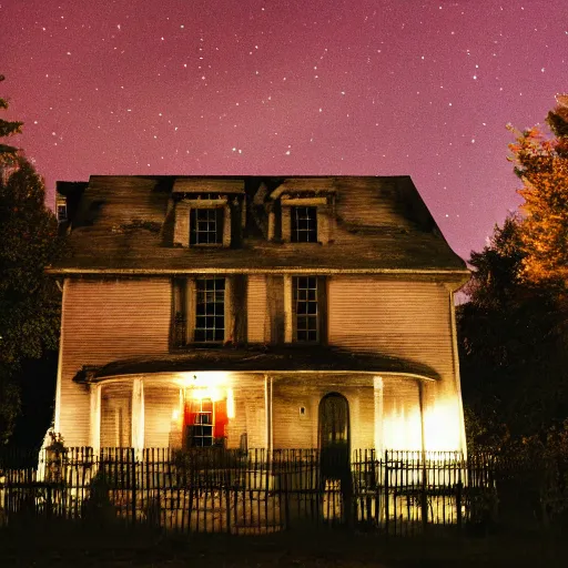 Image similar to exterior of a haunted house, late at night