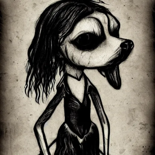 Image similar to grunge drawing of a dog by mrrevenge, corpse bride style