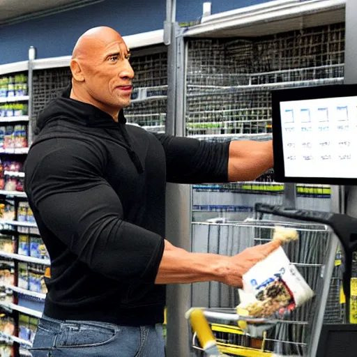 Image similar to dwayne the rock johnson stealing from walmart cctv footage