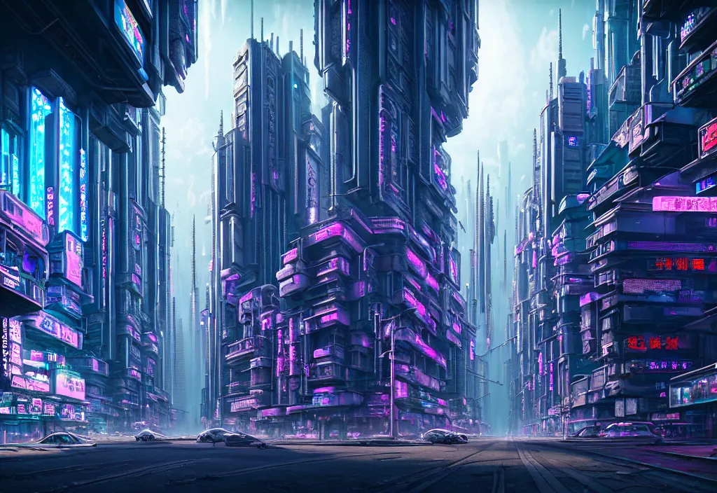 Image similar to stree view of a highly detailed crisp unreal engine render of a beautiful futuristic cyberpunk utopia city full of life where everything is white , building with neon like plants, stunning clowds on the sky, sunlight breaking through clouds, no signature, fliperama machines, earth in 3300, sci-fi, imagine, superb, colony, everything is perfect by wangchen-cg, 王琛,Neil blevins, artstation, Gediminas Pranckevicius